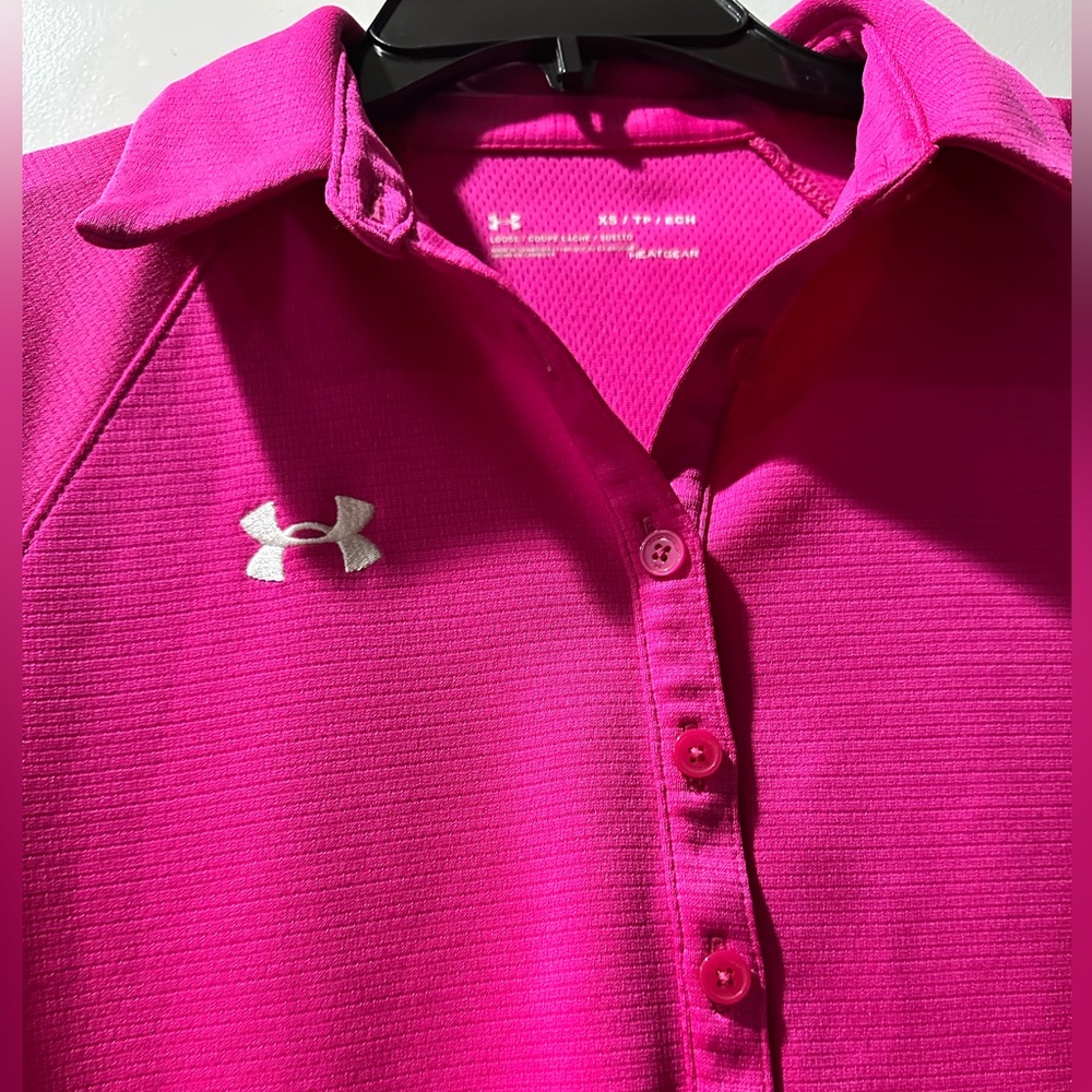 Under Armour Women's Pink Fitted Rival Polo Top - Size XS - Picture 2 of 7